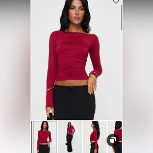 Princess Polly Red Ruched Crop Blouse